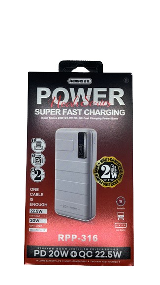 REMAX RPP-316 20000 mAh Noah Series PD20W+QC22.5W Fast Charging Power Bank